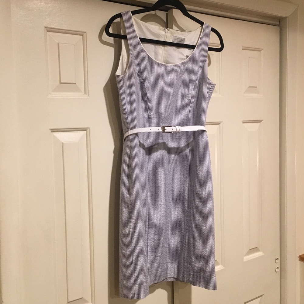 Elie Tahari seersucker belted sheath dress size 4